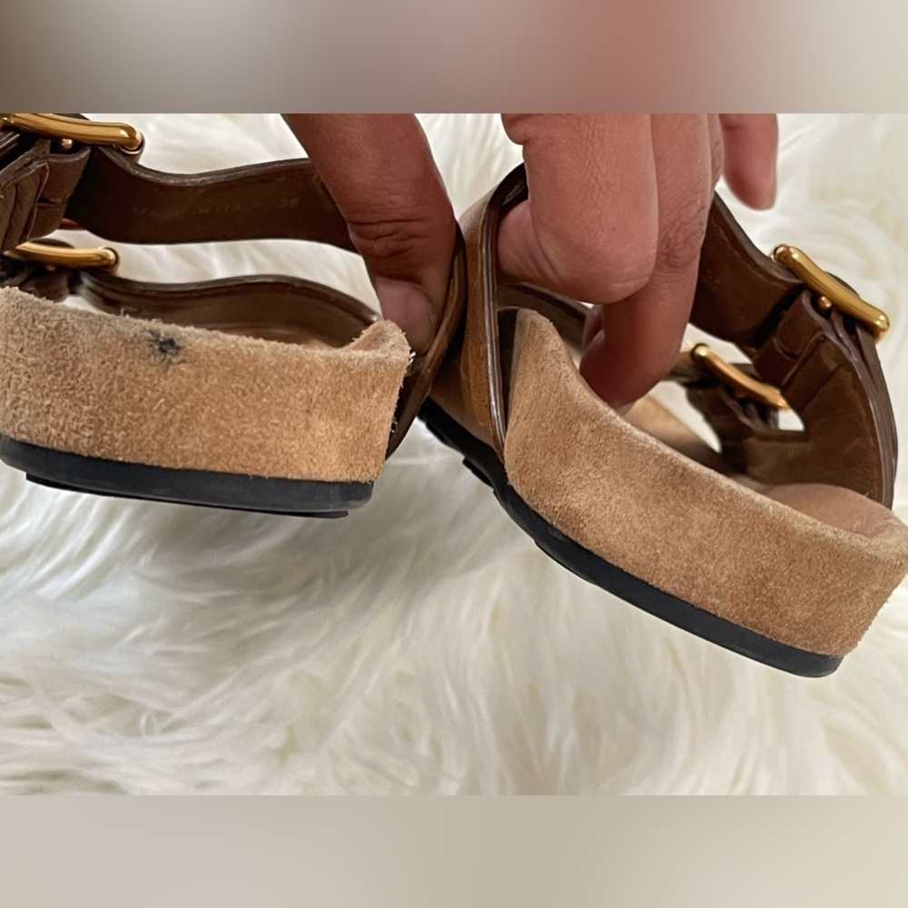 Ecru Suede Double Buckle Slide Sandal - Picture 12 of 14